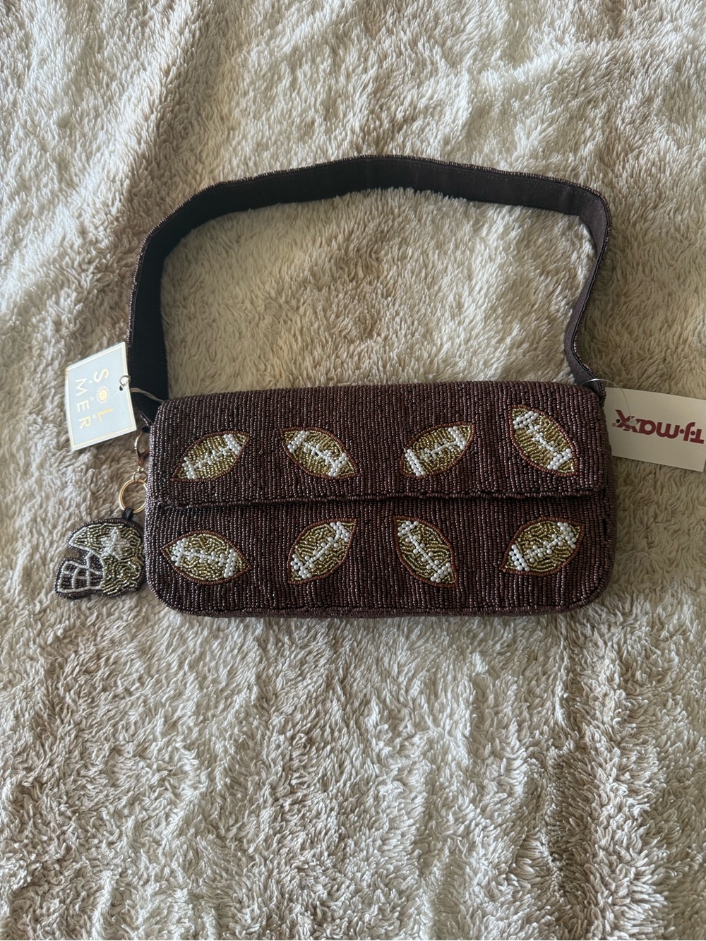 Brown Beaded Clutch Shoulder Bag